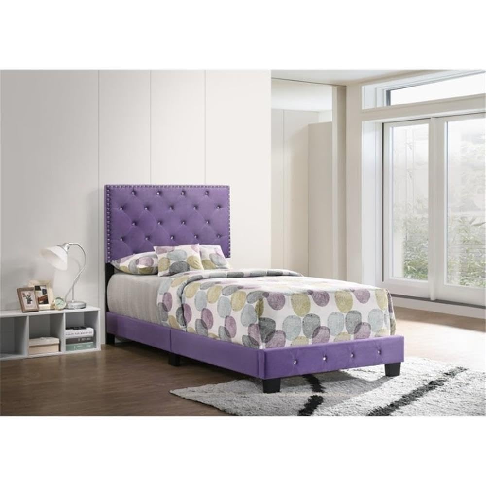 Glory Furniture Suffolk Velvet Upholstered Twin Bed in Purple Glory Furniture