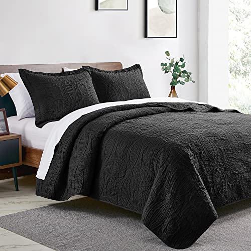 Love's cabin King Size Quilt Set Black Bedspreads - Soft Bed Fall Lightweight Bedspread Comforter - Modern Style Coin Pattern Coverlet for All Season - 3 Pieces (1 Quilt, 2 Pillow Shams) Love's cabin