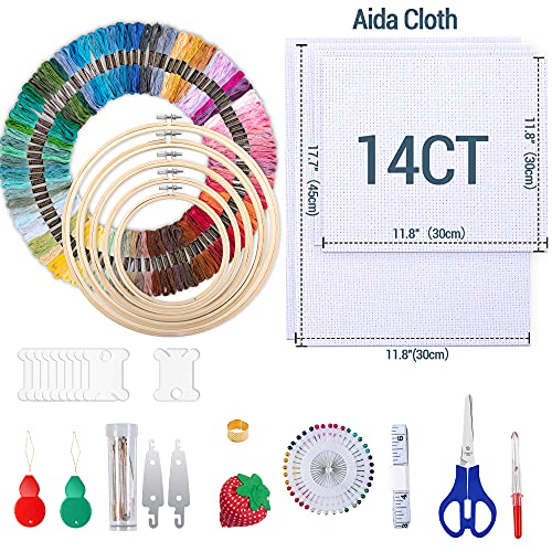 LoDrid Embroidery Kit, Embroidery Project Bag with Embroidery Kit, Portable Craft Carry Case with Starter Kit, Embroidery Supplies Storage Bag and Cross Stitch Kits for Beginner, Adults, Purple