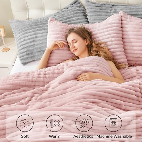 BEDELITE Fleece Twin Comforter Set -Super Soft & Warm Fluffy Pink Bedding, Luxury Fuzzy Heavy Bed Set for Winter with 1 Pillow case BEDELITE