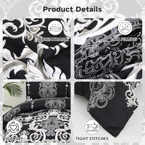 Mybedsoul King Size comforter set, 7 Pieces Boho Bed in a Bag for King Bed, Black Damask Comforter Set with Sheet, Pillowcases & Shams, Soft Microfiber Lightweight Bedding Set for All Season(90"x104") Mybedsoul