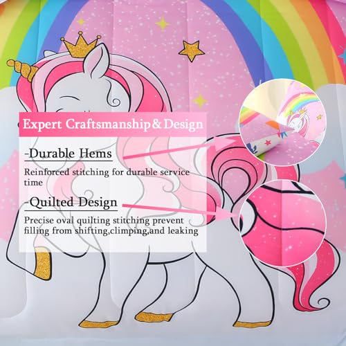 JQinHome Unicorn Full Bedding Sets for Girls Kids,8 Piece Bed in A Bag 3D Pink Sky Rainbow Clouds Theme Unicorn Comforter Set with Sheet Set(Pink Purple) JQinHome