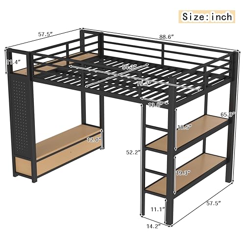 ICIUIOIR Full Size Loft Bed with Storage, Space-Saving Loft Beds with Shelves, Drawers, Pegboard and Wardrobe, MDF + Metal Bed Frame/Full ICIUIOIR