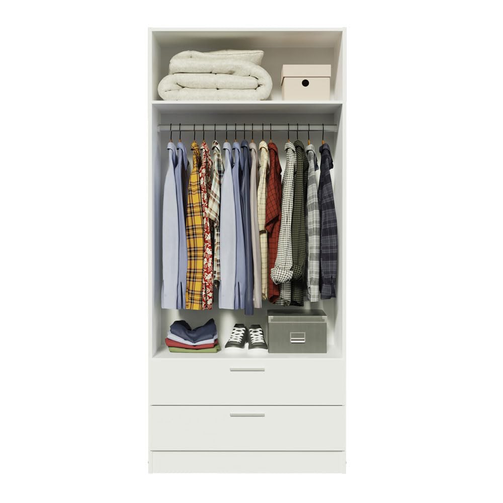 Madesa 2 Door 2 Drawer Storage Cabinet Wardrobe with Shelf and Hanging Space 31" L Wooden Armoire Closet Organization Unit for Bedroom and Office - White Madesa