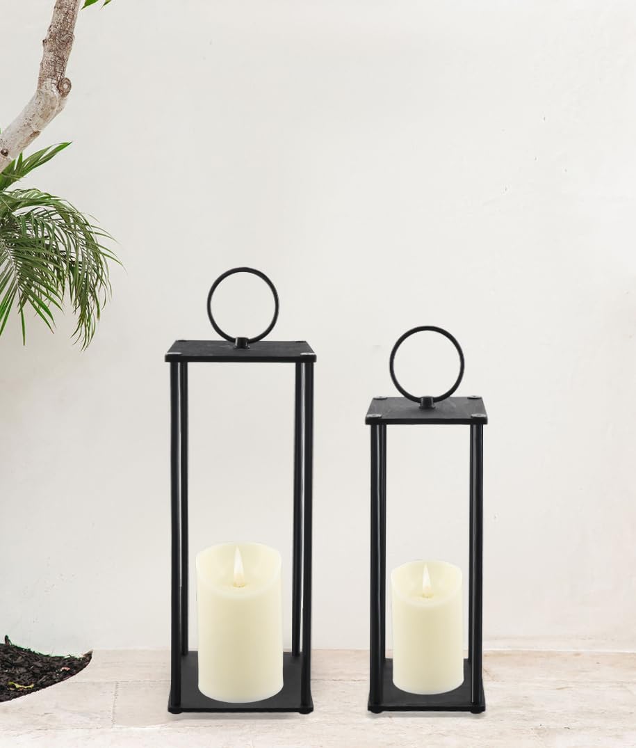 Rustic Farmhouse Lantern Decor,Lanterns Decorative Outdoor,Modern Farmhouse Lantern Decor Set of 2 OYEFLY