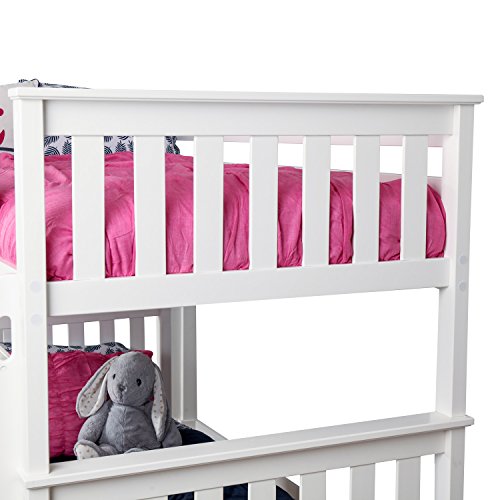 Max & Lily Bunk Bed, Twin-Over-Twin Wood Bed Frame For Kids With Trundle, White Max & Lily