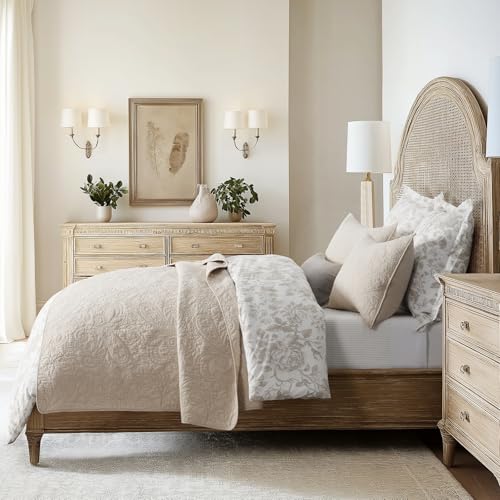 EVERGRACE 100% Cotton Paisley Quilt Set, King Size 3 Piece Set – Prewashed Lightweight Bedspread with 2 Shams, Soft & Breathable Matelasse Coverlet for All-Season Comfort, Flax Beige EVERGRACEHOME