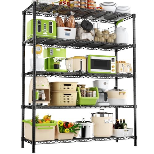MODCART Storage Shelves, 48" L x 20" W x 72" H Heavy Duty Garage Wire Shelving Unit Loads 2000LBS, 5-Tier Adjustable Metal Industrial Utility Shelf Rack for Kitchen, Laundry Room, Basement MODCART