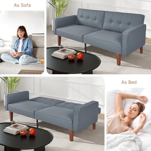 Zevemomo Futon Sofa Bed Leather Futon Couch Loveseat, Convertible Recliner Lounge with Adjustable Backrest, Foam and Spring Cushions for Living Room Apartment Office, PU Leather, Dark Gray Zevemomo