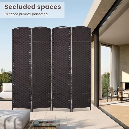 4 Panel 5.57 FT Tall Waterproof Wood Frame Room Divider - Folding Screen Room Divider with Japanese Paper Design- Partition Wall Divider & Room Partitions and Dividers (Brown, 4 Panel) RROCOSIA