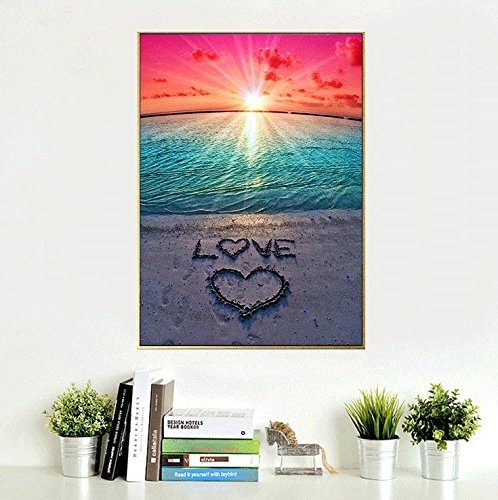 KTCLCATF Diamond Painting Beach by Number Kits,Sunset Love Diamond Art Kit Paint for Adults Beginner Full Drill Diamond Paintings Crystal Rhinestone Picture Arts Craft for Home Wall Decor Gift 16X12in KTCLCATF