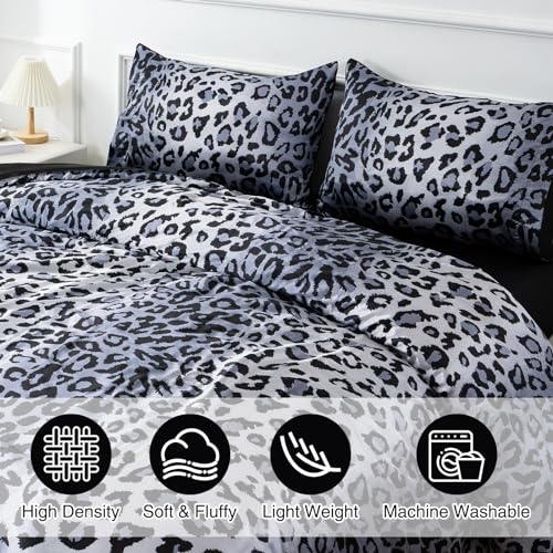 A Nice Night Leopard Printed,Silver Grey Satin Silky Soft Quilt Sexy Luxury Super Soft Microfiber Comforter Quilt Bedding 5PCS Comforter Set, Light Weighted (Silver, Queen(88-by-88-inches)) A Nice Night