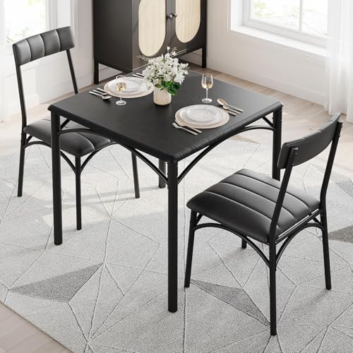 OUTGOODS 2-Person Dining Table Set (3 Pieces) - Square Kitchen Table with Upholstered Chairs | Ideal Small Space Dining Set for Apartments, Studios | Compact Kitchen Dining Set for 2 Adults/Kids OUTGOODS