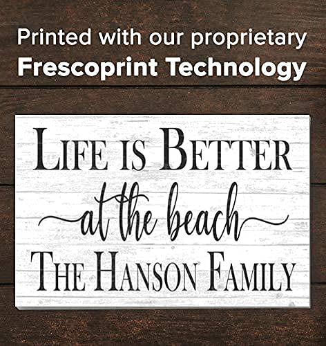 Custom Beach House Sign Personalized Beach Home Decor - Beach Theme Decoration - SOLID WOOD - 16.5 in x 10.5in (Life Is Better At The Beach - White) Broad Bay