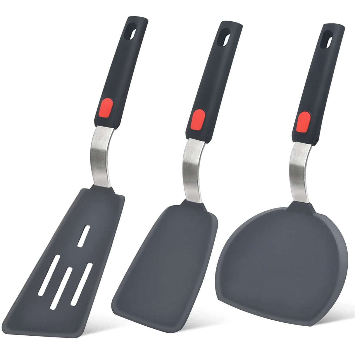 Silicone Spatula Turner Set of 3, Beijiyi 600°F Heat Resistant Cooking Spatulas for Nonstick Cookware, Large Flexible Kitchen Utensils BPA Free Rubber Spatula Set for Egg, Pancake, Fish, Burger Beijiyi