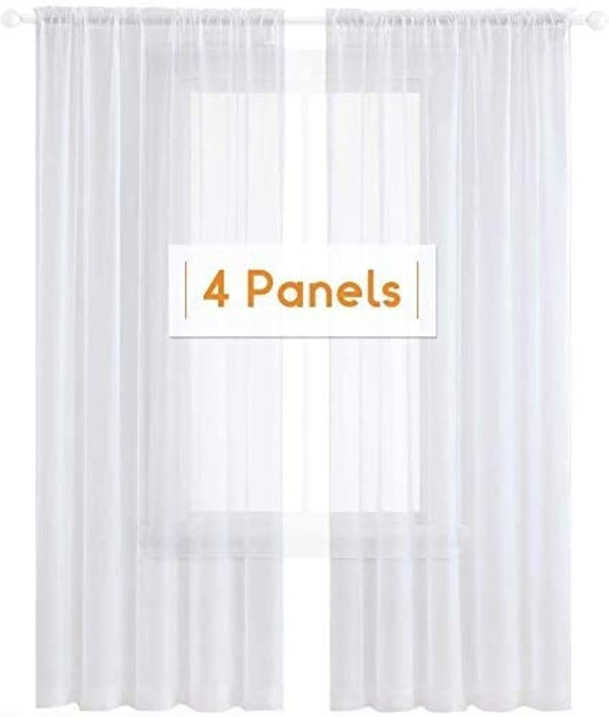 Anjee 4 Panels White Sheer Curtains 108 inches Long Rod Pocket Semi Sheer Curtain Translucency Balance Privacy Voile Window Drapes for Outdoor Patio Yard Glass Dining Room Living Room, 52 x 108 Inch Anjee