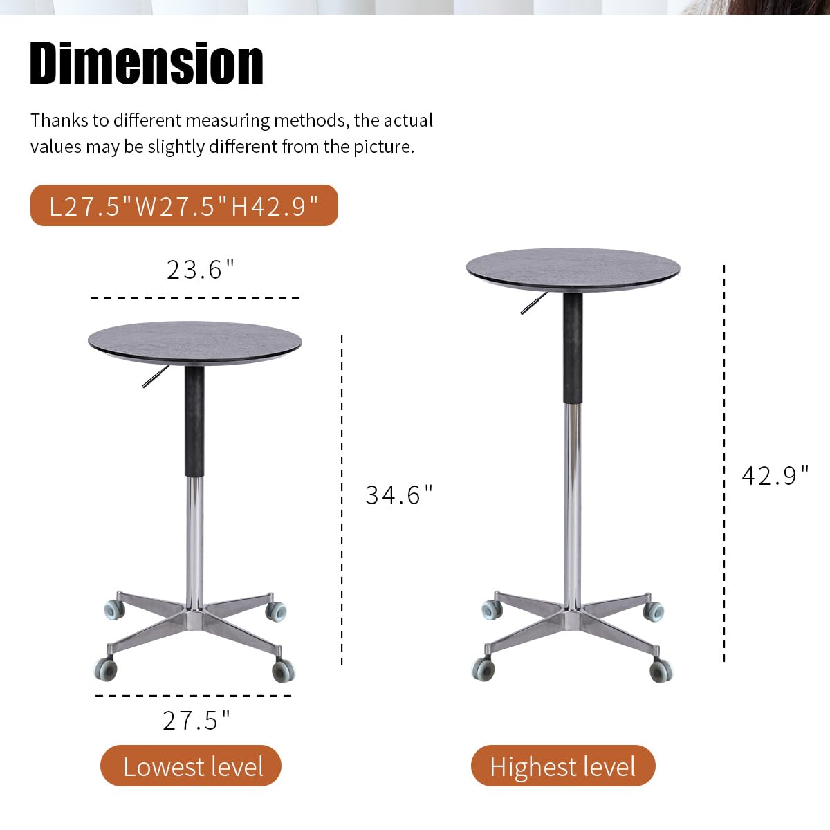 VAOZIURE Adjustable Bar Table, 360 Swivel Height with Aluminum Base for Dining, Bistro, or Home Use, Black VAOZIURE