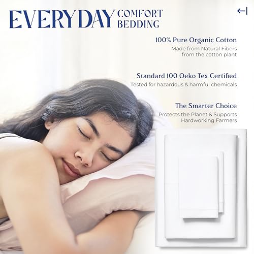 Mayfair Linen 100% Organic Cotton Percale Sheets Full Size - White, 4 Piece Set, Soft & Crisp, Cooling, 16" Deep Pocket Hotel Sheets Mayfair Linen