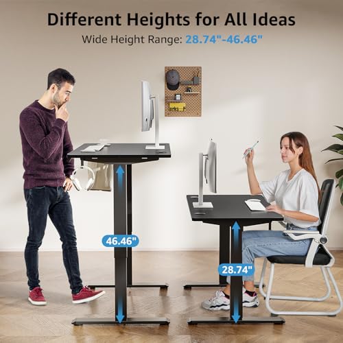MOUNTUP Electric Height Adjustable Standing Desk, 48 x 24 Inches Sit Stand Desk with Memory Controller, Ergonomic Stand Up Desk for Home Office with Splice Board, Black MOUNTUP