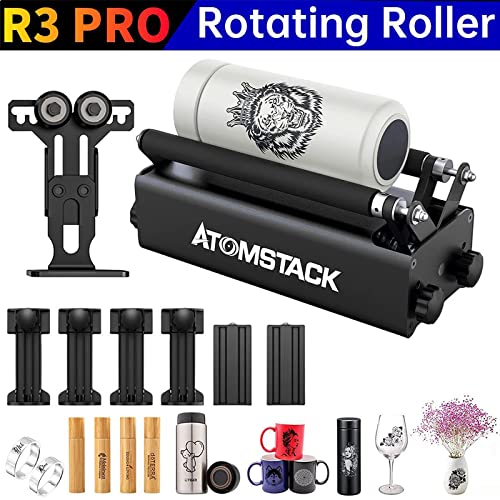 ATOMSTACK R3 Pro Rotary Roller, Auxiliary Engraving Module for Laser Engraver, 360 Degree Rotating Rollers for Laser Cutter, for Cup-shaped/Cylindrical/Oversized Objects (R3 Pro Rotary Roller) ATOMSTACK