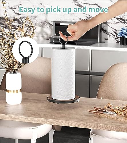 OROPY Paper Towel Holder Countertop with Heavy Duty Wood Base, Farmhouse Paper Towel Roll Stand for Kitchen Counter fits Standard and Jumbo Size Paper Towels (Brown) OROPY