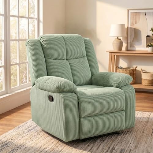 Trygoal Oversized Corduroy Recliner Chair, Manual Lazy Boy Recliner with Home Theater Seating, Breathable Living Room Reclining Chair for Adults Reading, Gaming, Relax, Green
