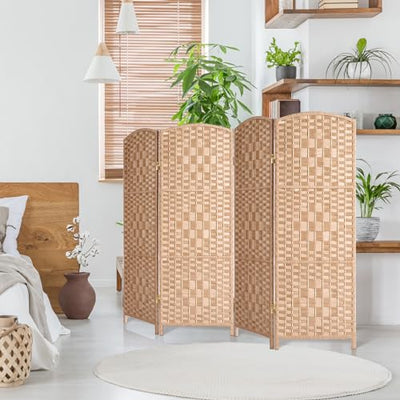 HALLYBEE Small Room Divider, Privacy Screen, Short Room Dividers and Folding Privacy Screens, Foldable Temperary Wall Partitions, 4 Panel Natural Space Separation Separator