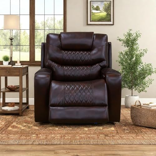 Trygoal Power Recliner Chair, Leather Recliners with Home Theater Seating, Oversized Single Electric Recliner Sofa Breathable Living Room Chairs for Adults Reading Gaming, Brown