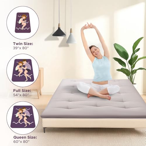 Japanese Floor Mattress, 100% Cotton 2.5" Thicken Foldable Futon Mattress Tatami Mat Sleeping Pad, High Density Foam, Ideal for Comfort and Support, Kids Floor Lounger Pillow Bed Sofa (Light Gray) SCHNAUZER HOME