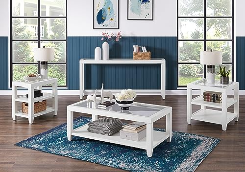 Martin Svensson Home Cordero Glass Top Wood White Side Shelf Storage End Table Martin Svensson Home