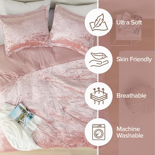 Comfort Spaces Juliette Luxe Comforter Set Velvet Lush with Soft Brushed Microfiber Reverse, All Season Cozy Velvet Bedding Sets, Fluffy Comforter Bed Set, Matching Sham, Blush Full/Queen 3 Piece Comfort Spaces