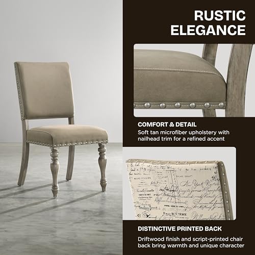 Roundhill Furniture Birmingham 8-Piece Dining Set: Extendable Table with 4 Side Chairs, 2 Armchairs, and a Nailhead Bench, Driftwood Finish Roundhill Furniture