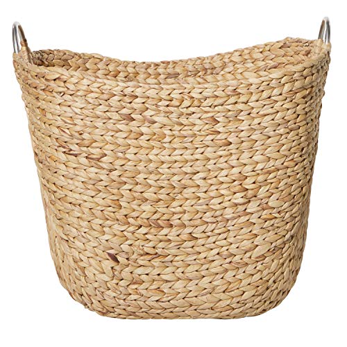 Deco 79 Seagrass Handmade Decorative and Functional Storage Basket Large Woven Basket Organizer with Ring Metal Handles, Basket for Storage 21" x 17" x 19", Brown Deco 79