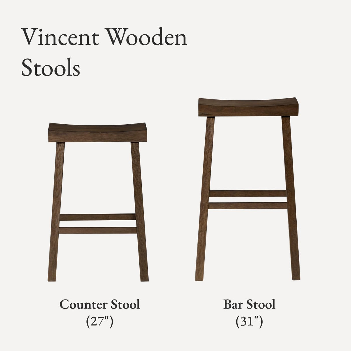 Maven Lane Vincent Counter Stool – 26 Inches – Rectangular Stool with Footrest – Brown Solid Wood – Space-Saving Design for Kitchen Counters & Islands Maven Lane