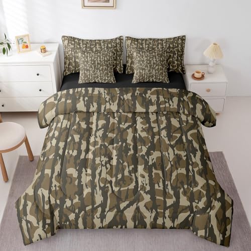 Feelyou Camouflage 7 Piece Bedding Set, Twin Size Kids Camo Bed in a Bag, Military Style Bed Set Includes Comforter, Sheet Set, Pillowcases & Pillow Covers Breathable Soft Army Green Room Decor Feelyou