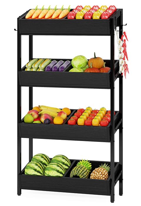 Tribesigns Wood Fruit and Vegetable Basket Stand Rack for Kitchen, Office, Store, Supremarket, Pantry Shelf Unit for Snacks, Cookies, Candies (Black, 1PCS) Tribesigns
