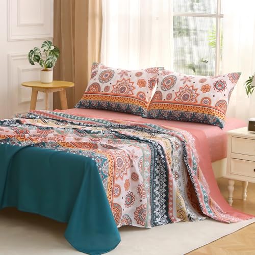 MUXHOMO Full Size 4 Piece Sheet Set, Soft & Breathable Sheet for Bedroom with Deep Pocket Up to 16", Wrinkle-Free & Cooling Bed Sheet with Flat Sheet, Fitted Sheet & Pillowcases - Bohemian Flowers MUXHOMO