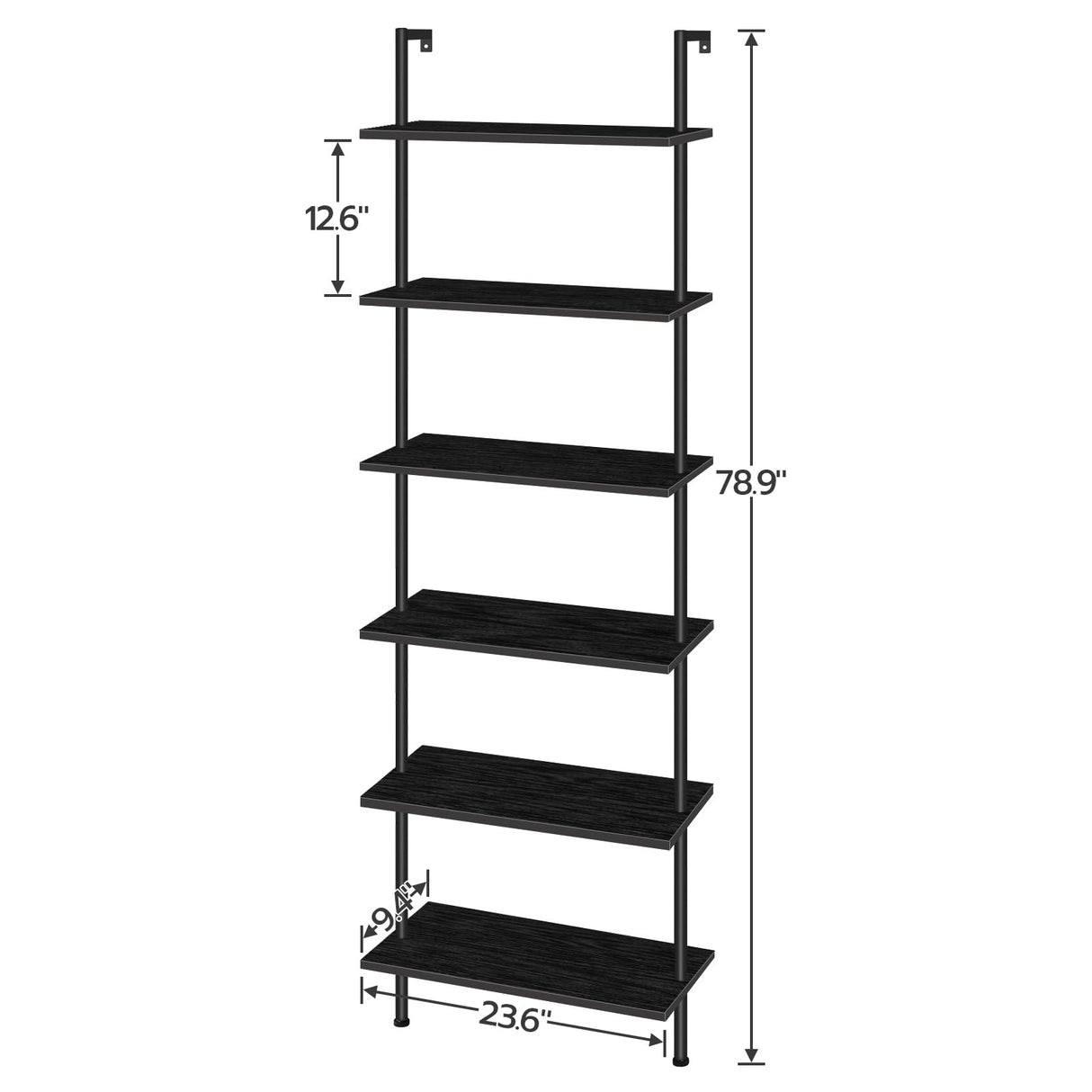 HOOBRO DIY Ladder Shelf, 6-Tier Wall Mounted Bookshelf, Office Vertical Bookcase, Wooden Storage Shelves for Home Office, Bedroom, Black BB65CJ01 HOOBRO