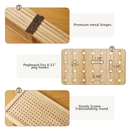Pegboard Display, 5.6Ft Portable Freestanding Wall Organizer Wooden Room Divider Folding Privacy Screens for Craft Art Display Board (6panels, Natural) Svimi