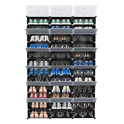 Gainvieyee 12-Tier Portable 72 Pair Shoe Rack Organizer, 36 Grids Tower Shelf Storage Cabinet Expandable Stackable Space with Door for Heels, Boots, Slippers Black Gainvieyee