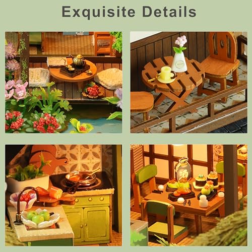 ISSEVE DIY Miniature House Kit, Tiny House Dollhouse Kit for Adults, Mini House Building Kits, Miniature Kit Adult Craft Diorama Kit Home Bookshelf Decoration, Birthday Gifts (Bamboo Spring Courtyard)