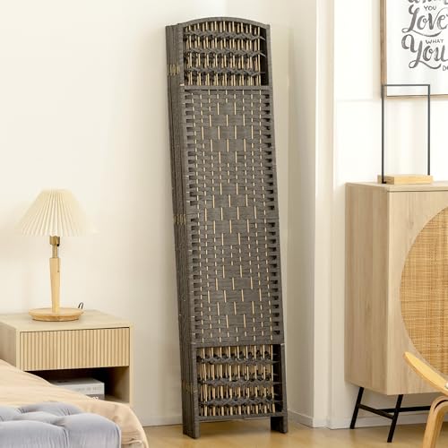 HOMCOM 8 Panel Room Divider, Folding Privacy Screen, 5.6' Room Separator, Wave Fiber Freestanding Partition Wall Divider, Dark Gray HOMCOM