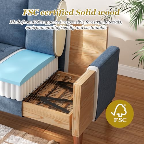 Vesgantti Loveseat Sofa with Solid Wood Legs, 48" Small Couches for Small Spaces, Love Seat for Living Room, Bedroom, Easy Assembly Mid Century Modern Couch with Throw Pillow for Apartment, Blue Vesgantti