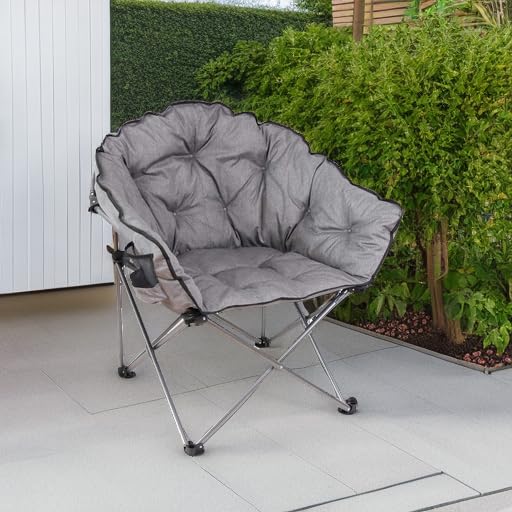 MacSports C932S-129 Padded Cushion Outdoor Folding Lounge Patio Club Chair, Gray MacSports