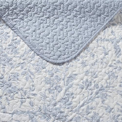 Laura Ashley - King Quilt Set, Soft Cotton Bedding with Reversible Design, Medium Weight for Year Round Use, 3 Piece Bed Set with Matching Pillowcases (Amberley Blue) Laura Ashley