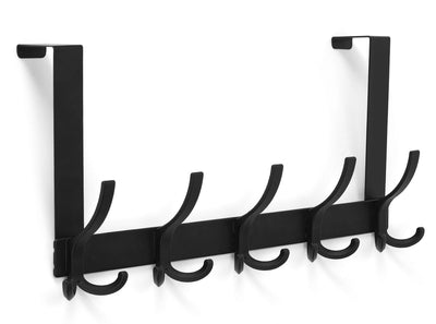 Over The Door Hooks for Hanging, Over The Door Hanger, Over The Door Towel Rack for Bathroom with 5 Triple Coat Hooks, Door Hanger Hooks Towel Hanger (Black, 1 Pack)