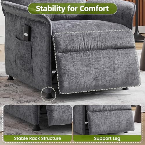 UMBFUN Power Recliner Chair with Remote Control, 21" Wide Seat Small Recliners with Side Pocket for Adults, Thick Cushions Chair for Living Room & Bedroom, Light Grey