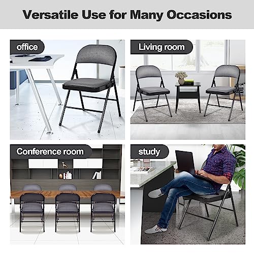 Giantex 4-Pack Folding Chairs, Fabric Dining Chair Set with Metal Frame, Padded Seat and Back, Non-Slip Foot Pads, Foldable Event Chairs, Party Chair Set for Home Office, Guest Room, Conference Room Giantex