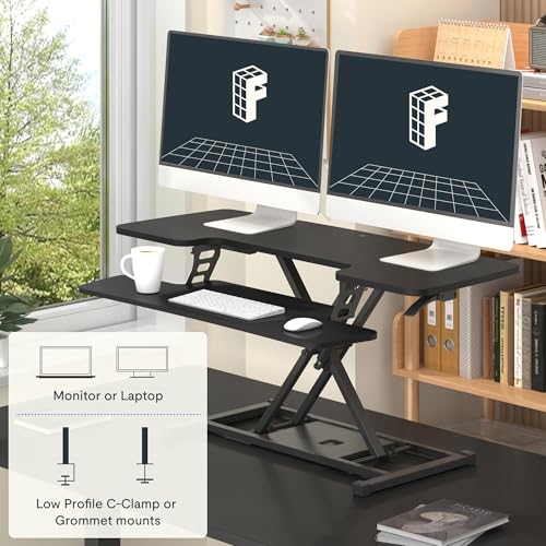 FLEXISPOT 40" Wide Standing Desk Converter Sit to Stand up Riser Height Adjustable Computer Workstation with Spacious 2-Tier Desktop, Black FLEXISPOT