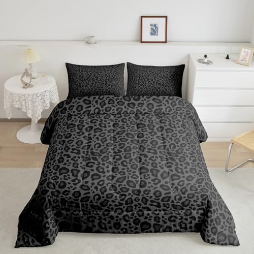 Manfei African Cheetah Wildlife Bed Comforter Set Queen Size Black Wild Animal Skin Super Soft Microfiber Bedding Set for Adults Teens Leopard Print Comforter Set 2 Pillowcases Manfei